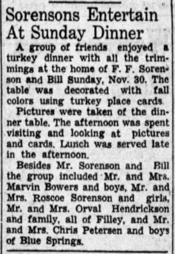 Frank F Sorenson dinner party